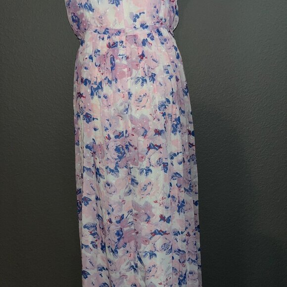 LULUS TOTAL DARLING PINK MULTI FLORAL PRINT NOTCHED BUSTIER MAXI DRESS - SIZE M - Picture 9 of 13